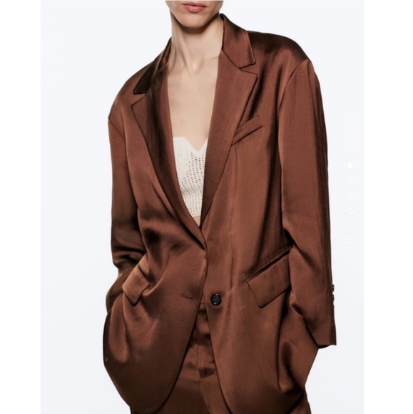 Zara * satin effect straight oversized flowy blazer brown - Picture 5 of 17